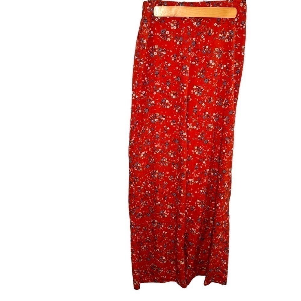Japna Women's Size Medium Wide Leg Pants Orange Red Floral Pull On Elastic Waist